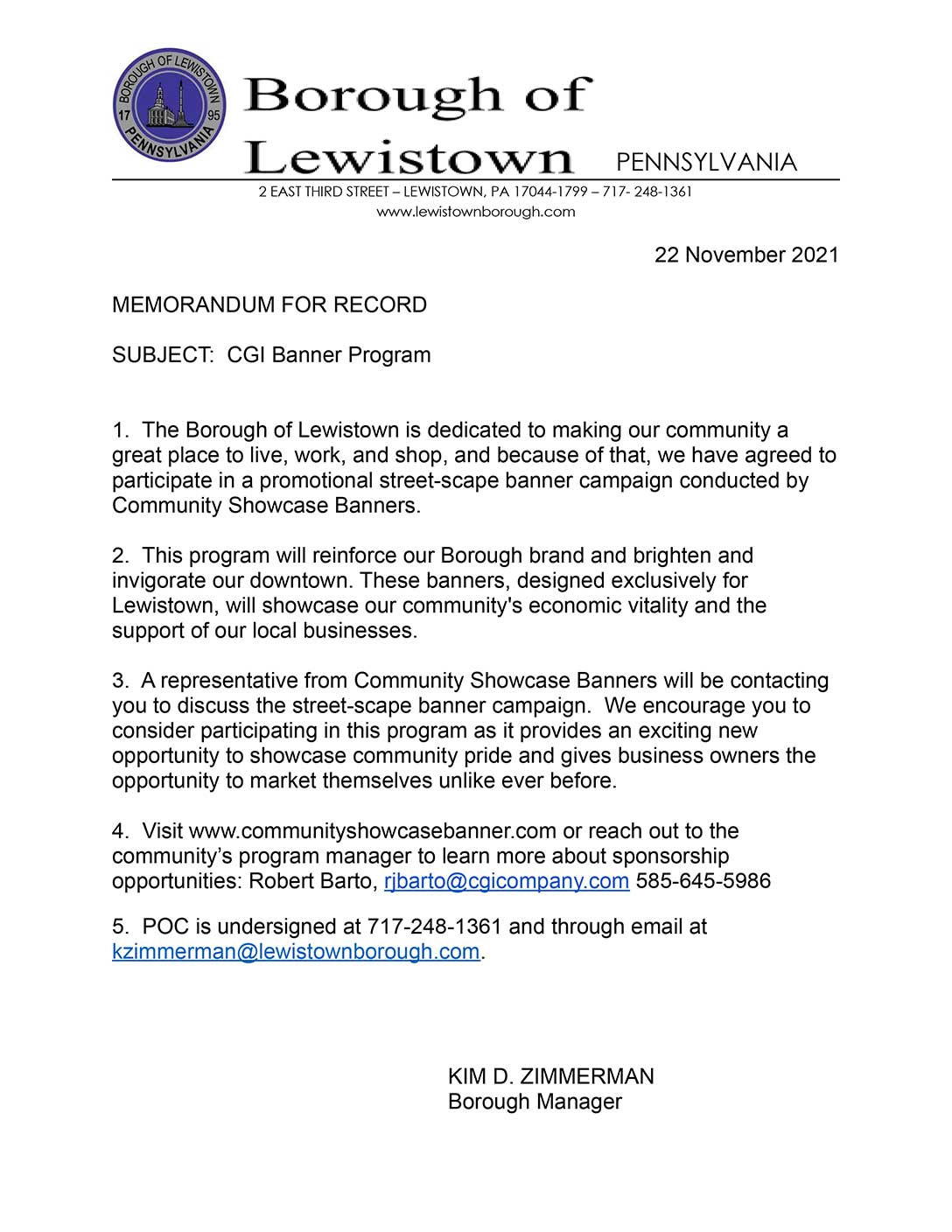 Invitation from Lewistown, PA