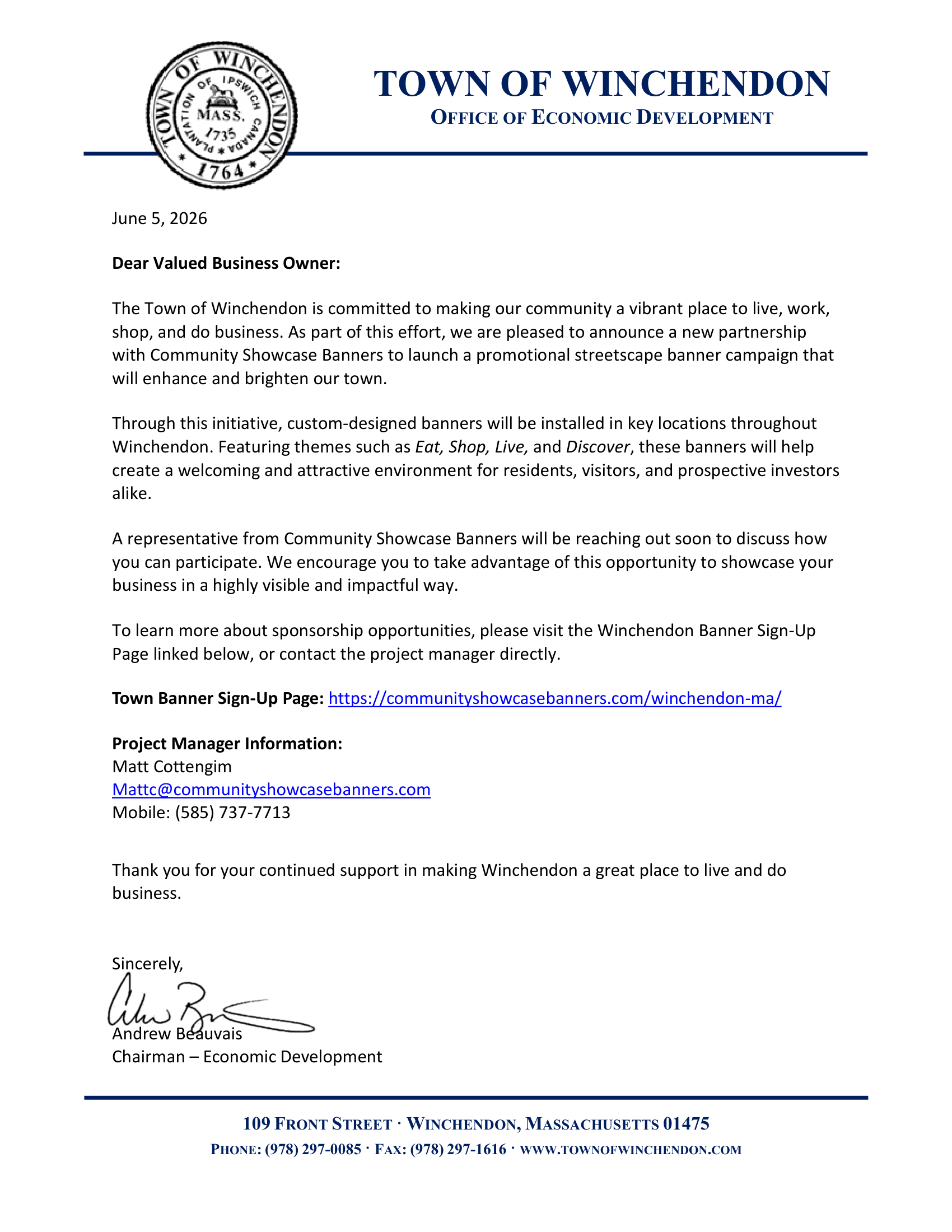 Town of Winchendon, MA City Banners Initiative