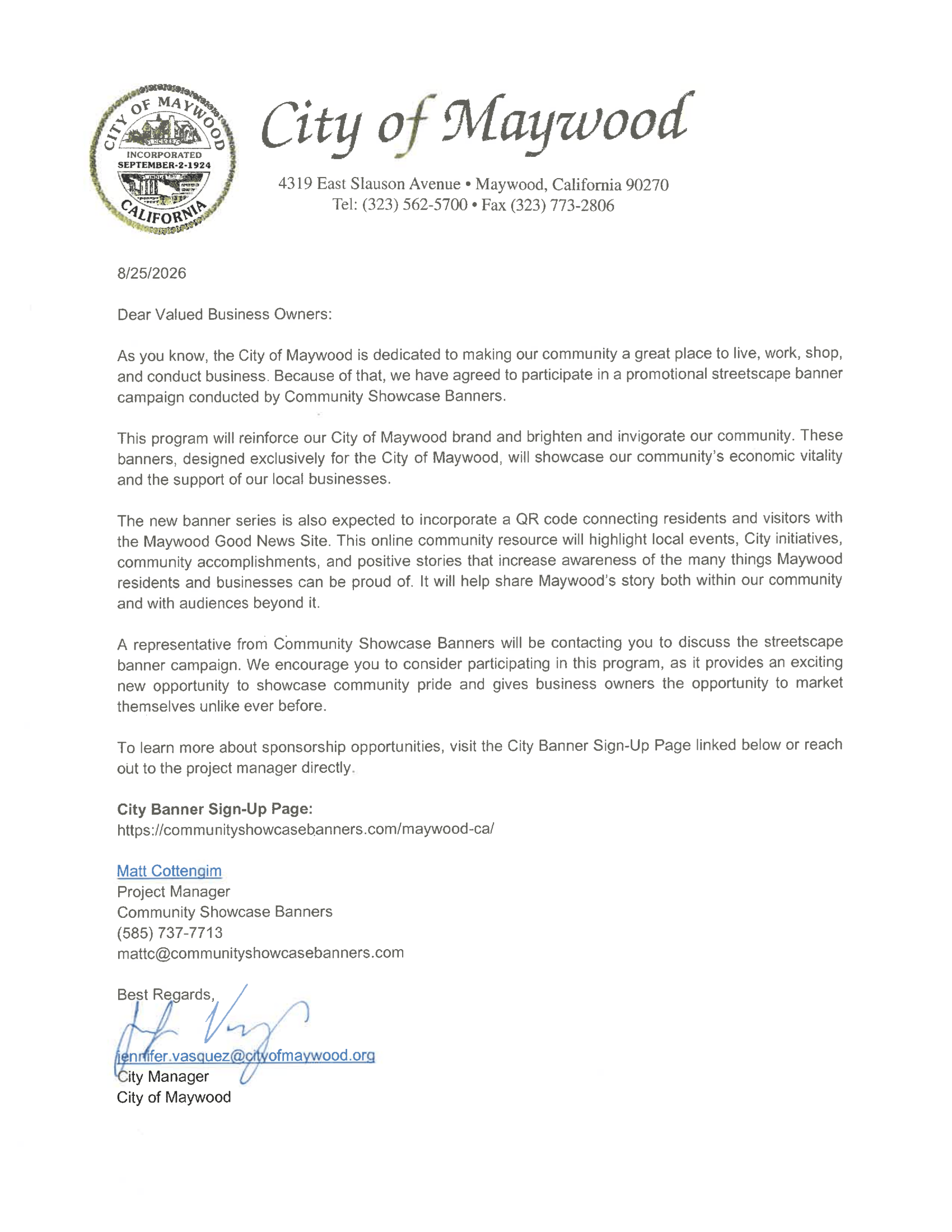 City of Maywood — Banner Program Introduction Letter-1